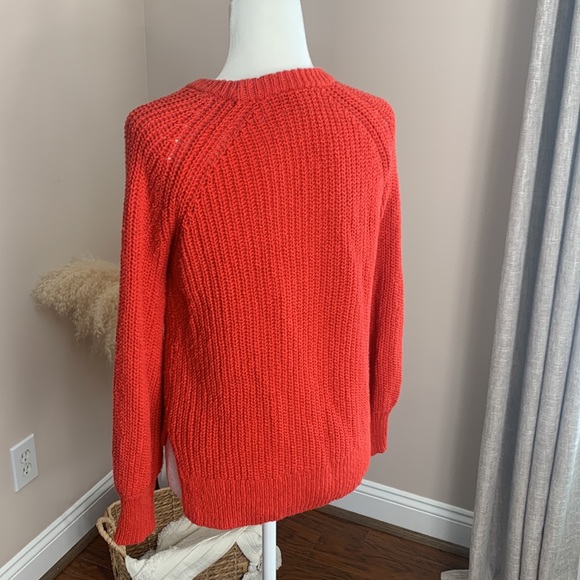 MADEWELL J8667 Balloon Sleeve Crew Neck Chunky Knit Sweater Orange-Red - Picture 5 of 9